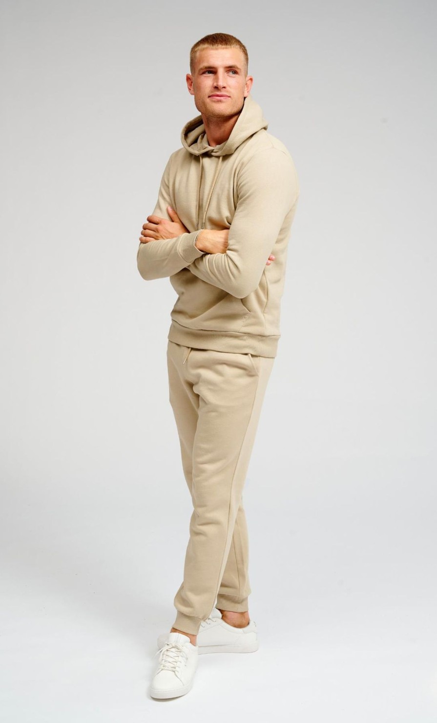 Herre TeeShoppen Trojer | Basic Sweatsaet M. Hoodie (Mork Beige) - Pakketilbud