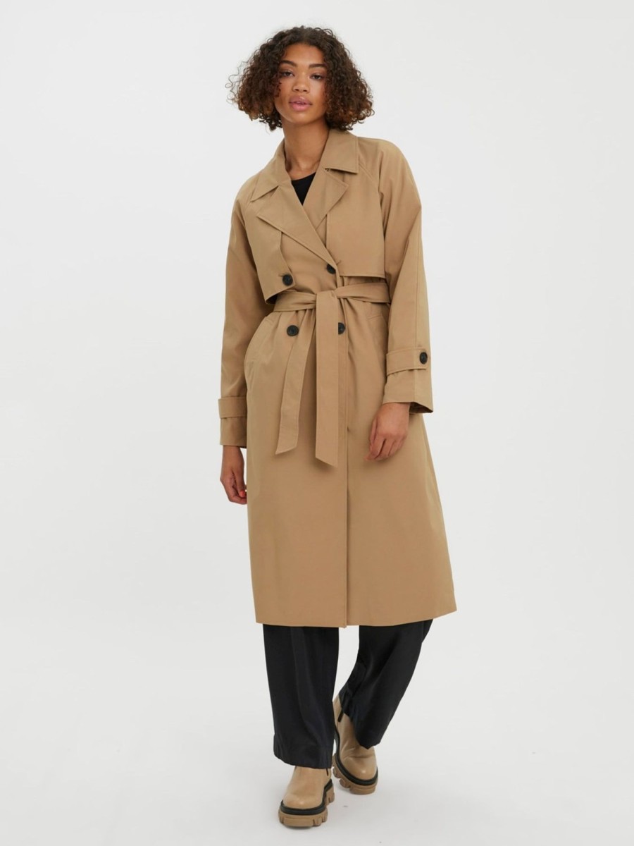 Dame Vero Moda Jakker & Frakker | Tessa Long Trenchcoat - Tigers Eye