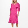 Dame ONLY Kjoler | Olivia 3/4 Wrap Midi Dress - Fuchsia Purple