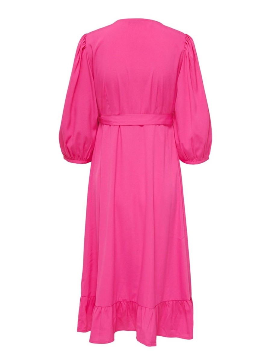 Dame ONLY Kjoler | Olivia 3/4 Wrap Midi Dress - Fuchsia Purple