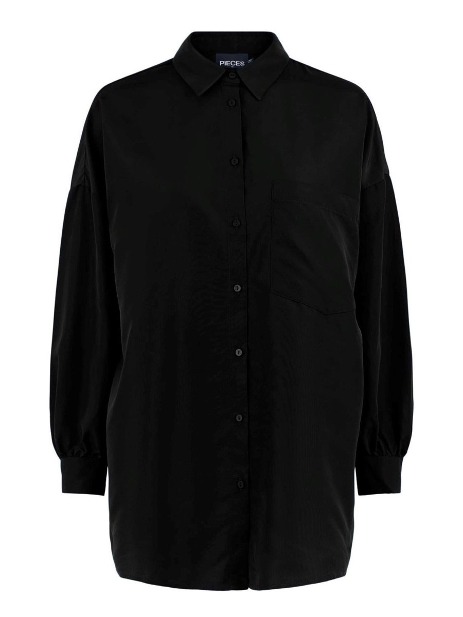 Dame PIECES Skjorter & Bluser | Chrilina Oversized Shirt - Sort