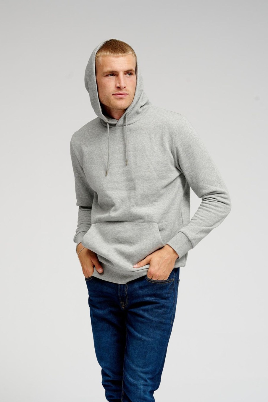 Herre TeeShoppen Trojer | Basic Hoodie Sweat - Lys Gra Melange