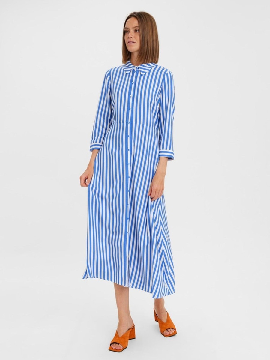 Dame Vero Moda Kjoler | Elly 3/4 Skjortekjole - Regatta