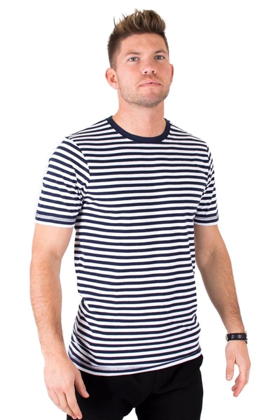 Herre TeeShoppen T-Shirts | Norregade Stripe - Navy-Hvid