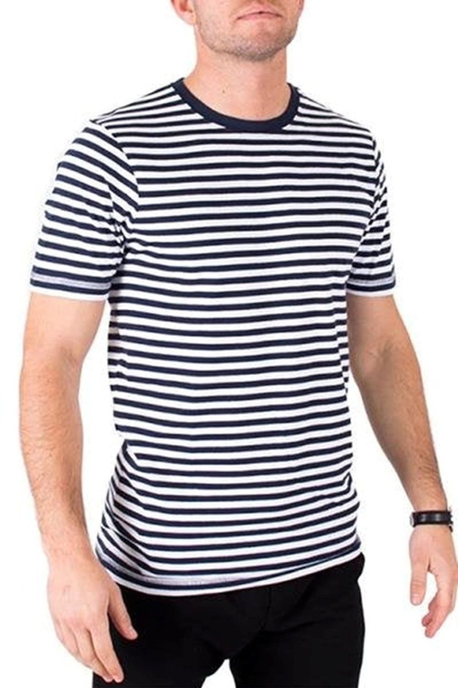 Herre TeeShoppen T-Shirts | Norregade Stripe - Navy-Hvid