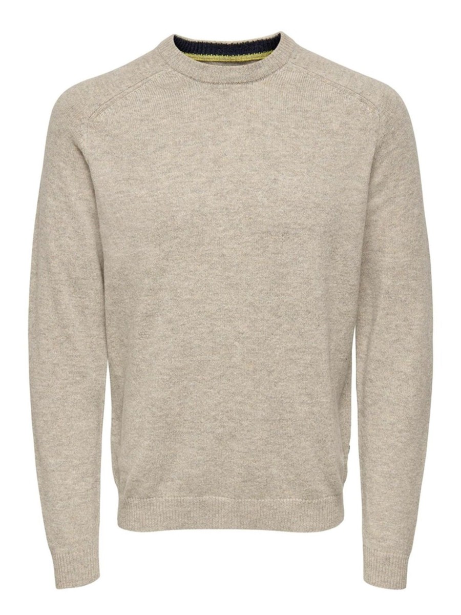 Herre Only u0026 Sons Strik | Edward Strik Pullover - Oatmeal