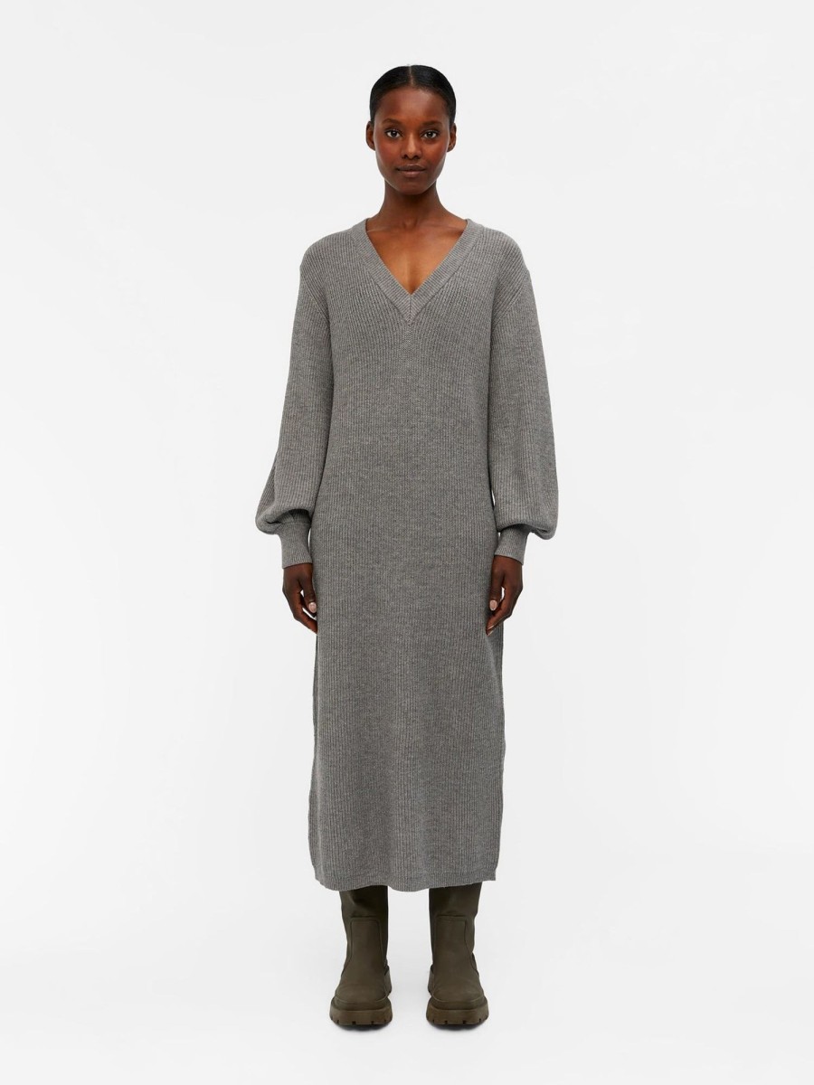 Dame Object Kjoler | Malena Strik Kjole - Medium Grey Melange