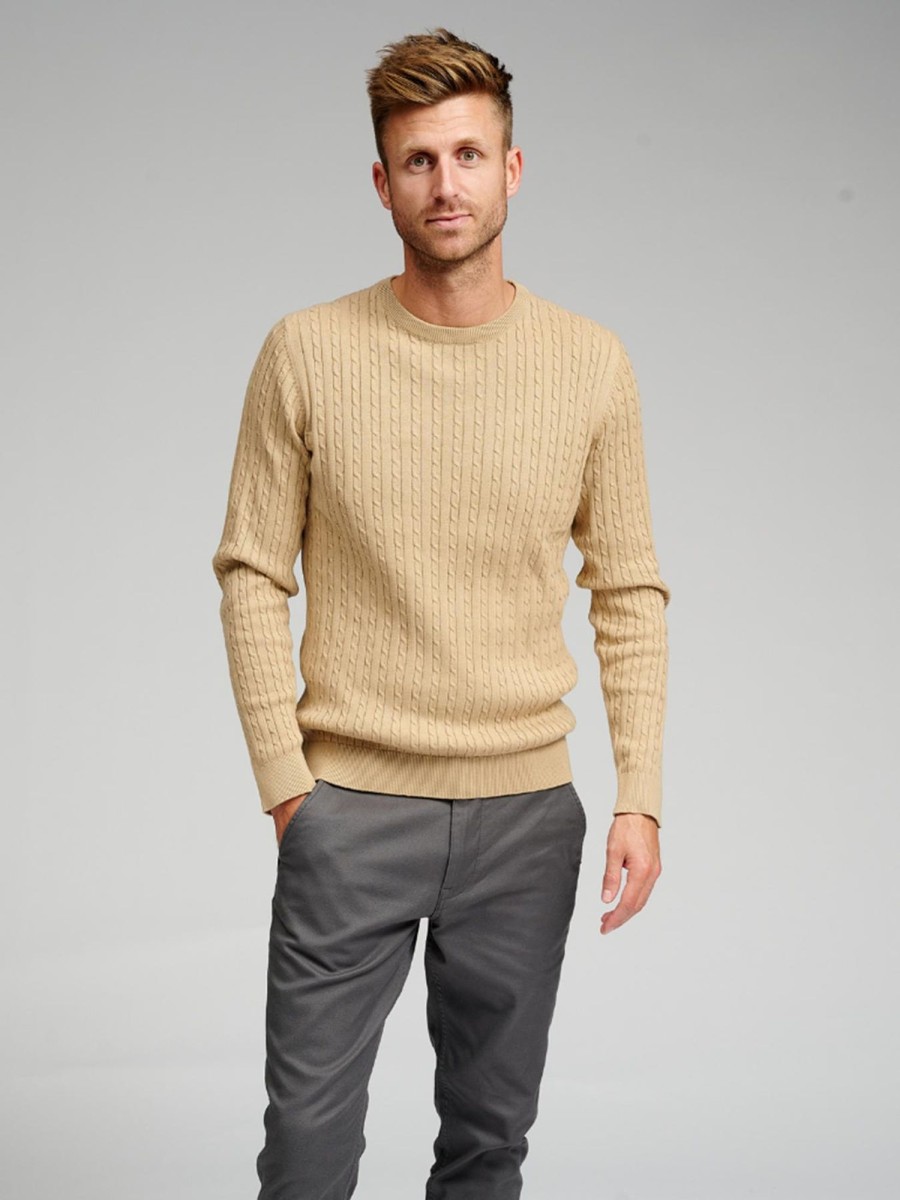 Herre TeeShoppen Strik | Cable Knit Crewneck - Beige