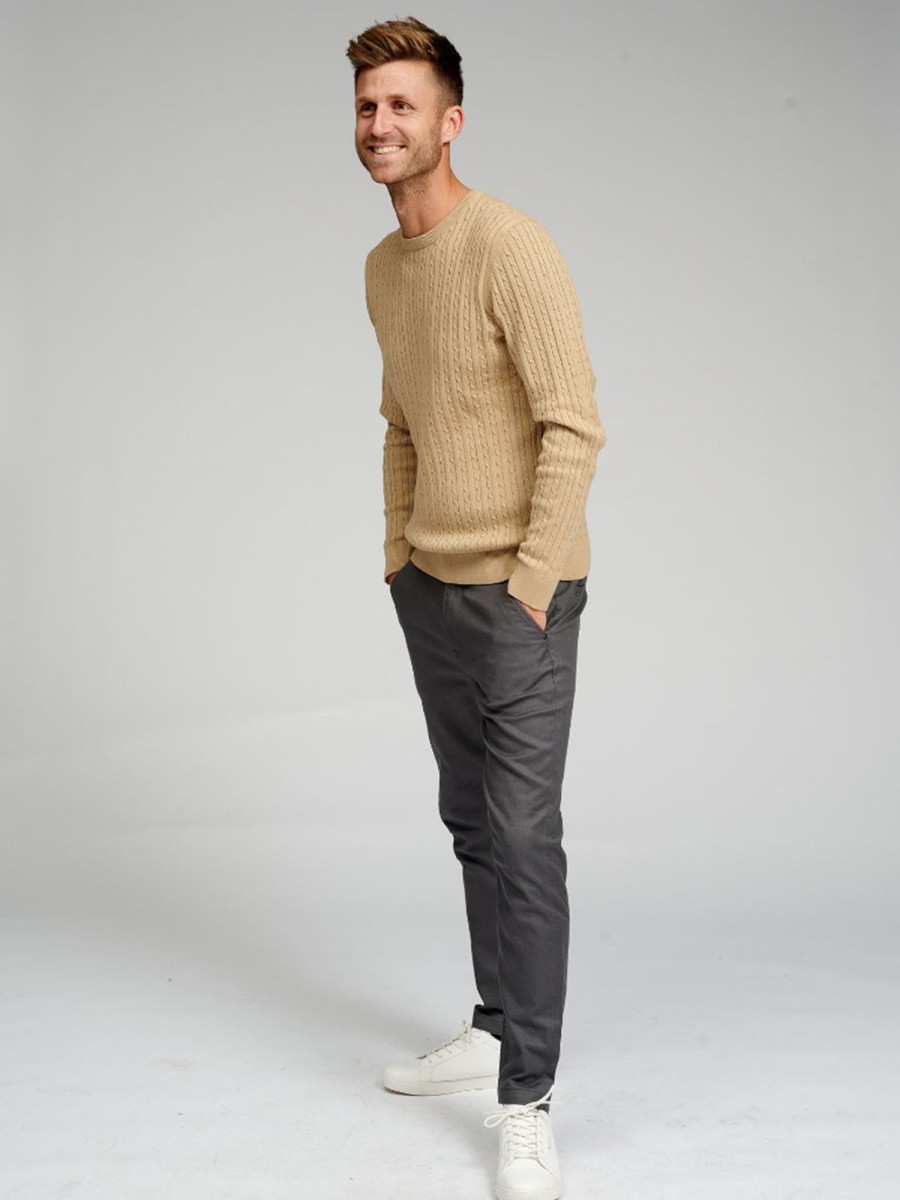 Herre TeeShoppen Strik | Cable Knit Crewneck - Beige