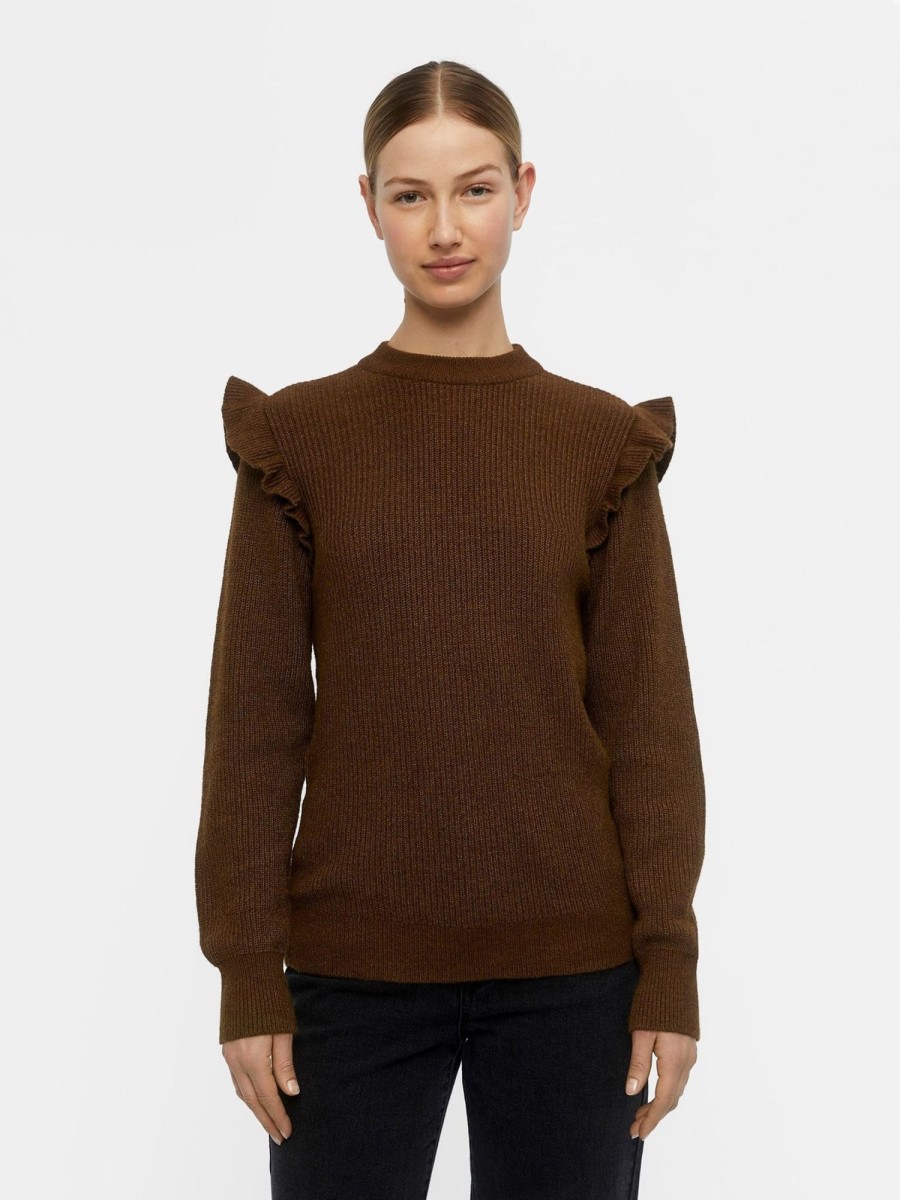 Dame Object Strik | Malena Ruffle Pullover Strik - Dark Earth