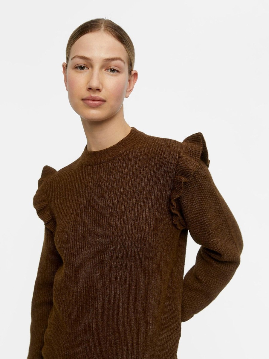 Dame Object Strik | Malena Ruffle Pullover Strik - Dark Earth