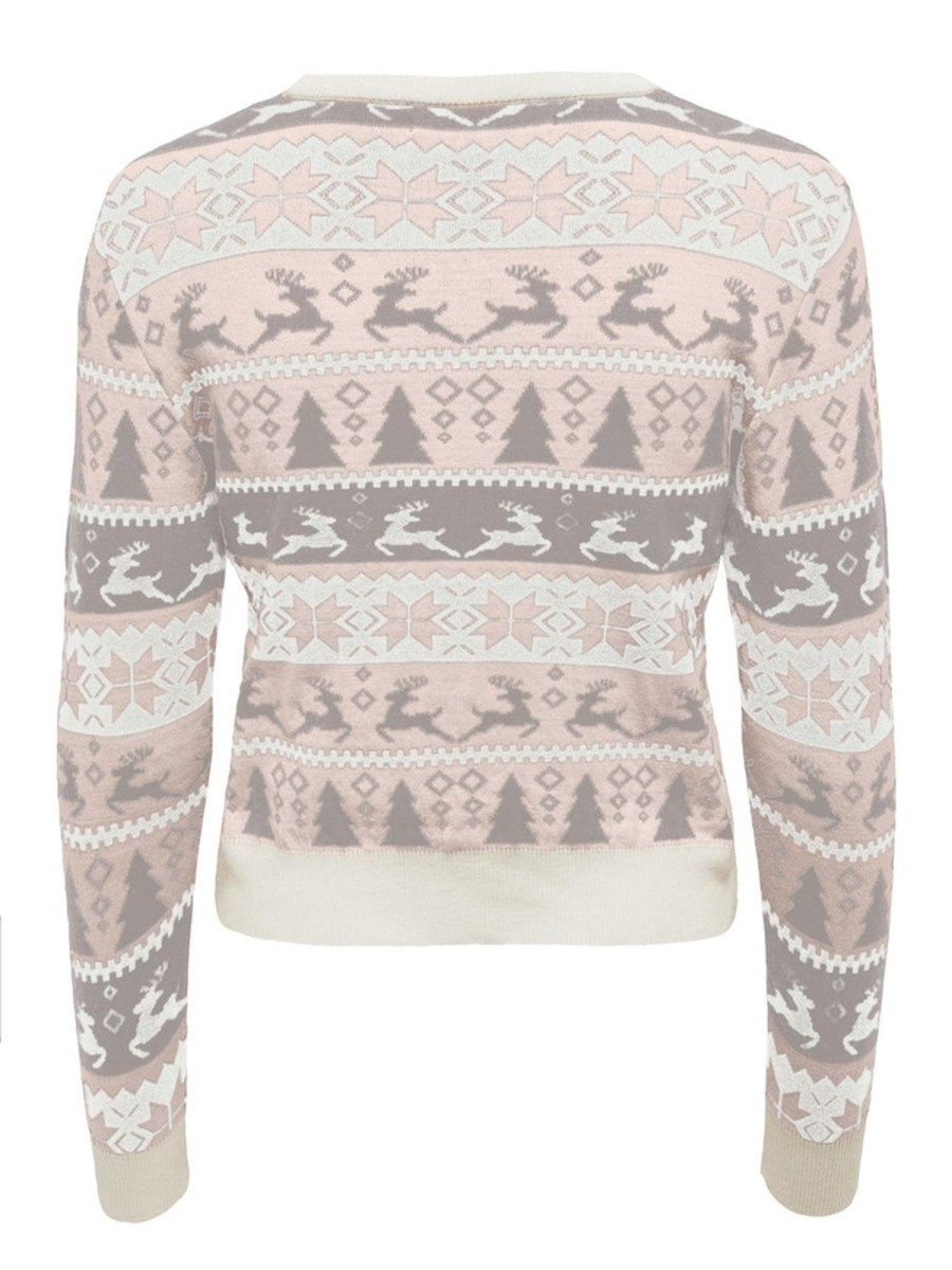 Dame ONLY Strik | Xmas Comfy Deer Pullover - Crystal Pink