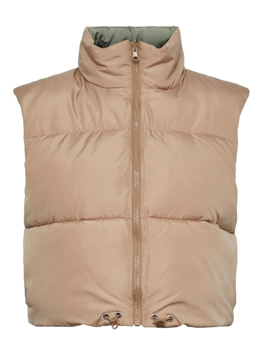 Dame PIECES Veste | Nadia Short Puffer Vest - Silver Mink