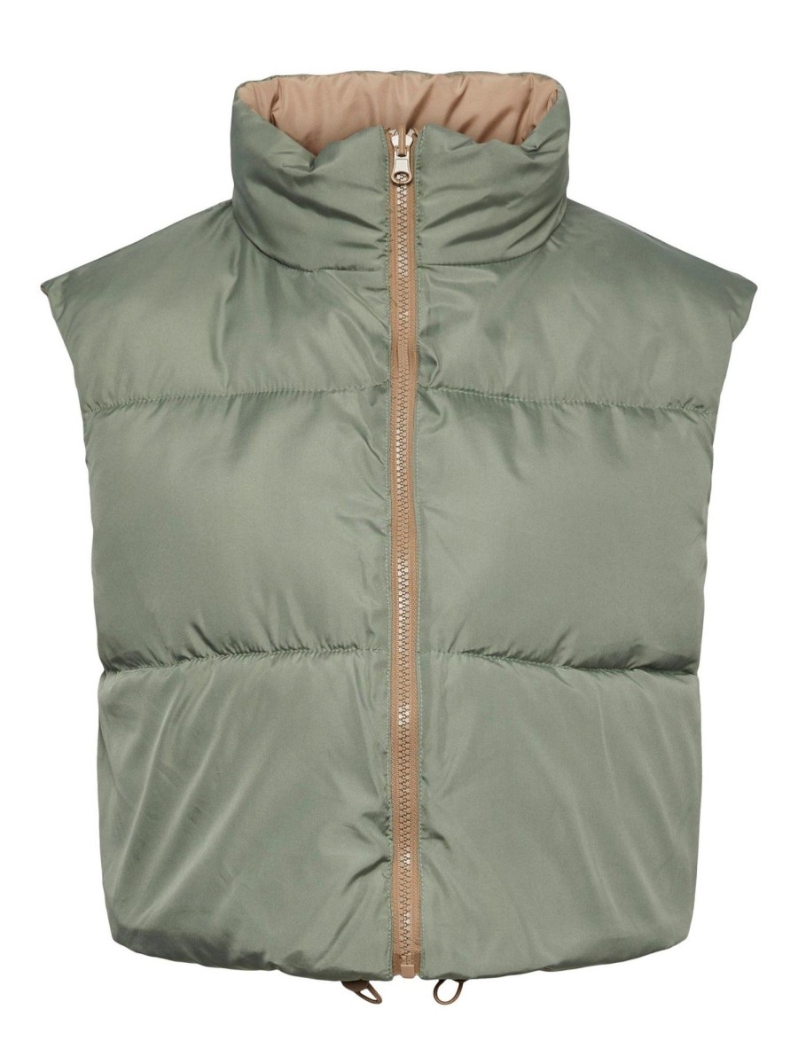 Dame PIECES Veste | Nadia Short Puffer Vest - Silver Mink