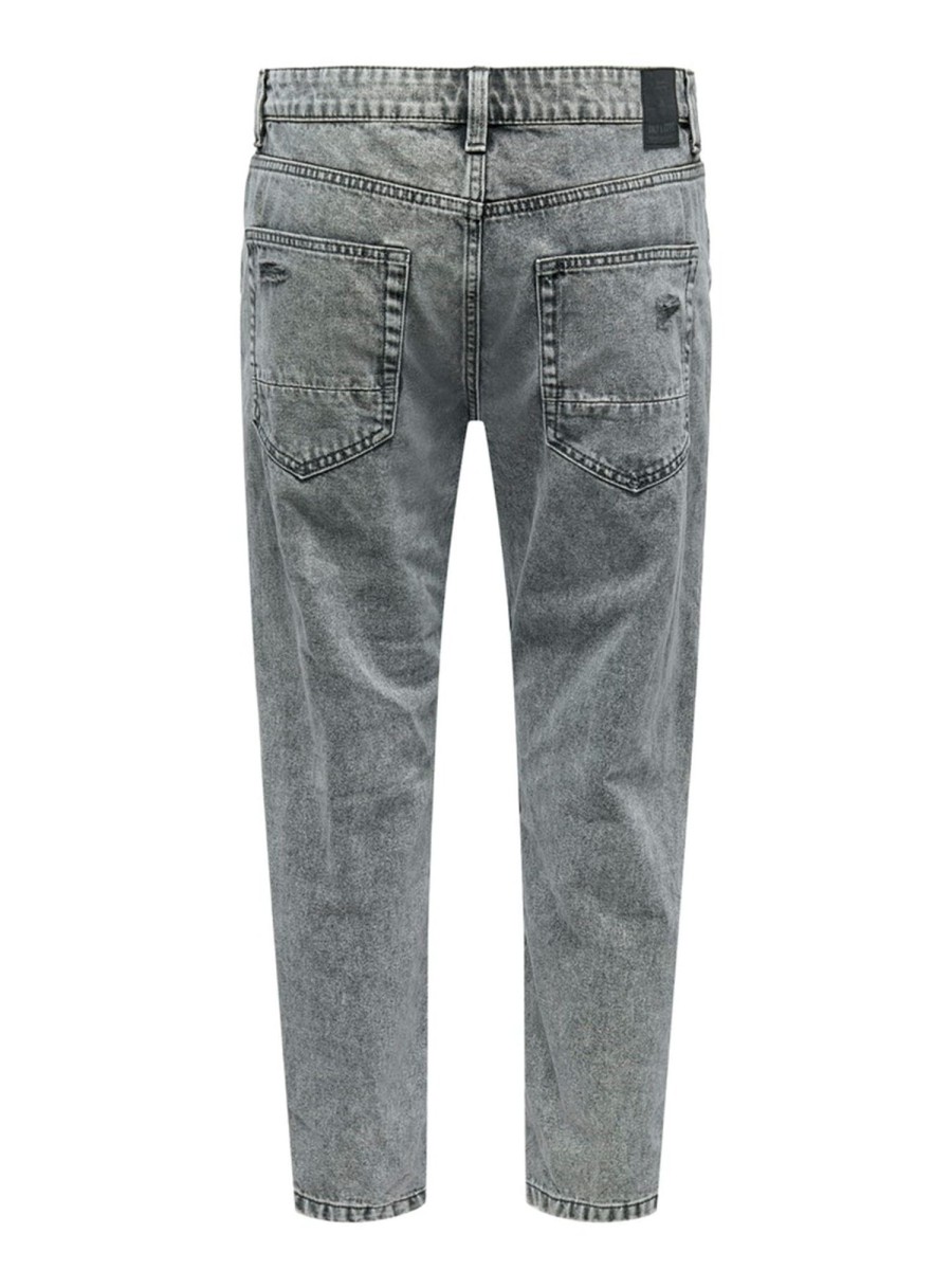 Herre Only u0026 Sons Jeans | Avi Beam Crop Damage - Grey Denim