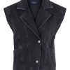 Dame PIECES Veste | Leah Denim Waistcoat - Sort Denim