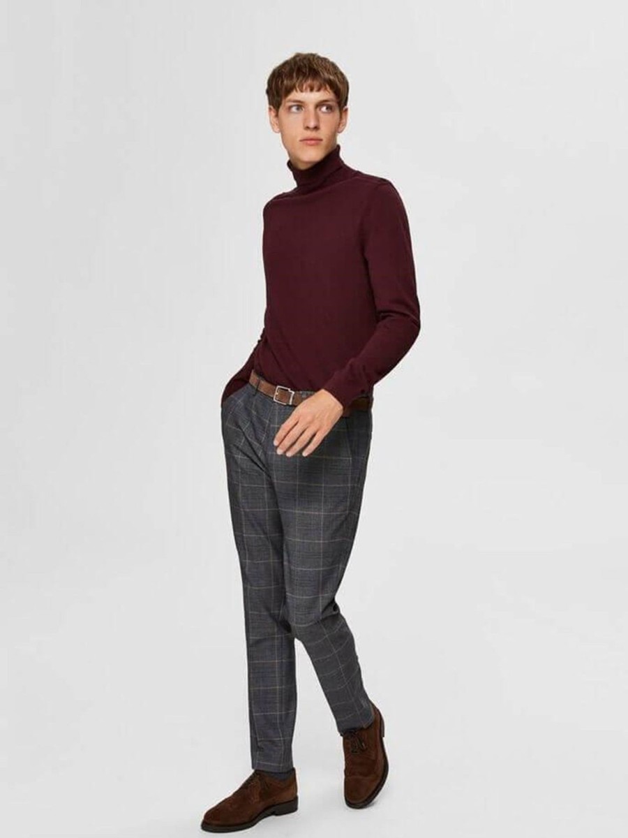 Herre Selected Homme Strik | Pima Bomulds Rullekravetroje - Bordeaux Rod