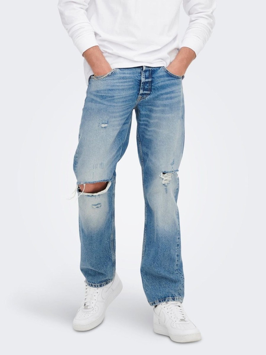 Herre Only u0026 Sons Jeans | Edge Loose Jeans - Light Blue Denim