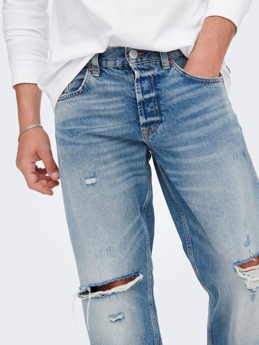 Herre Only u0026 Sons Jeans | Edge Loose Jeans - Light Blue Denim