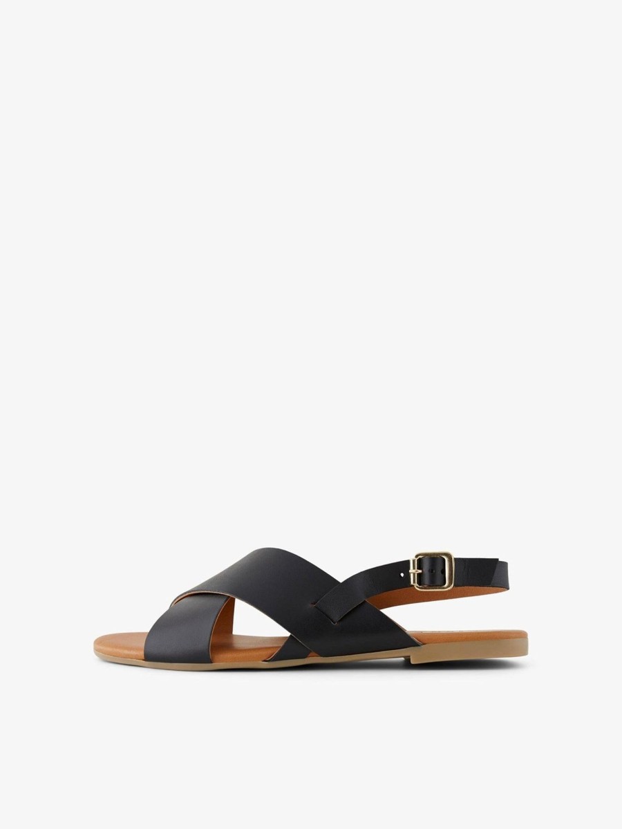 Dame PIECES Sko | Veronica Laeder Sandal - Sort