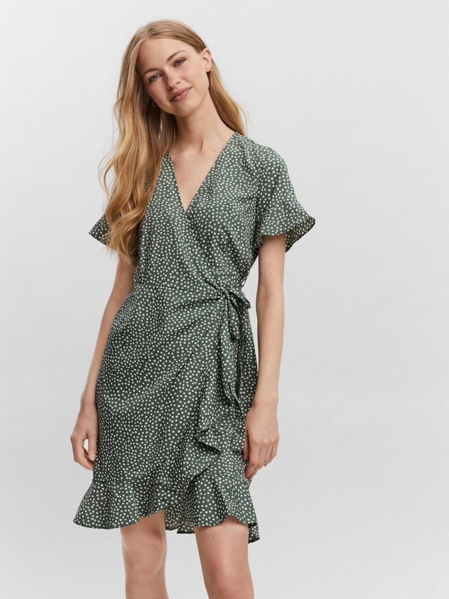 Dame Vero Moda Kjoler | Henna 2/4 Wrap Fill Dress - Laurel Wreath