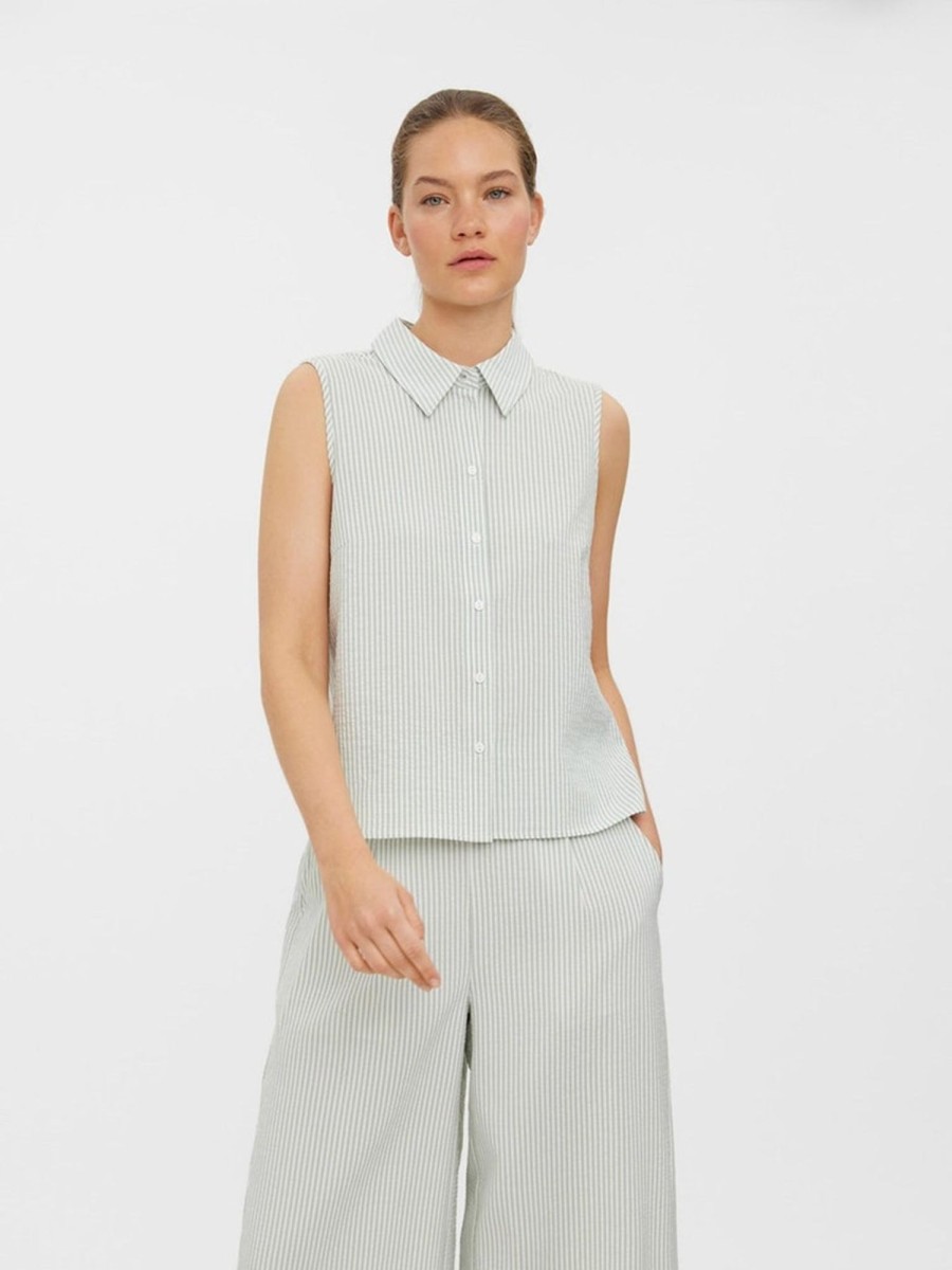 Dame Vero Moda T-Shirts & Toppe | Oca Sleeveless Skjorte - Sage