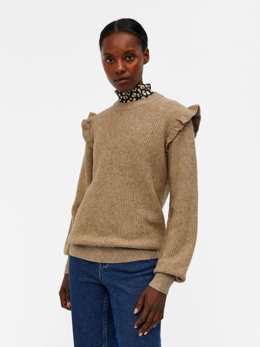 Dame Object Strik | Malena Ruffle Pullover Strik - Fossil