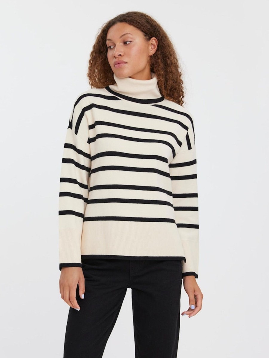 Dame Vero Moda Strik | Saba Rullekrave Strik - Birch/Sort