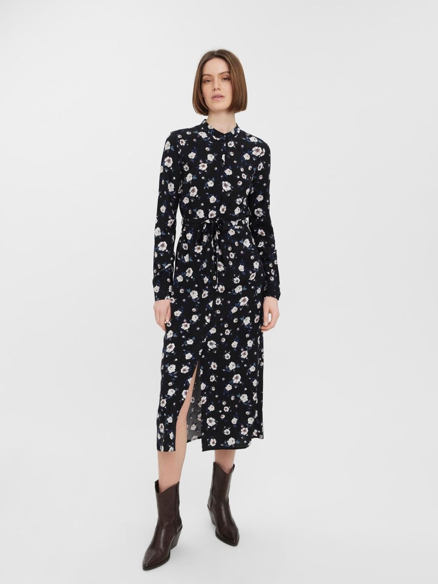 Dame Vero Moda Kjoler | Easy Long Sleeve Shirt Dress - Sort