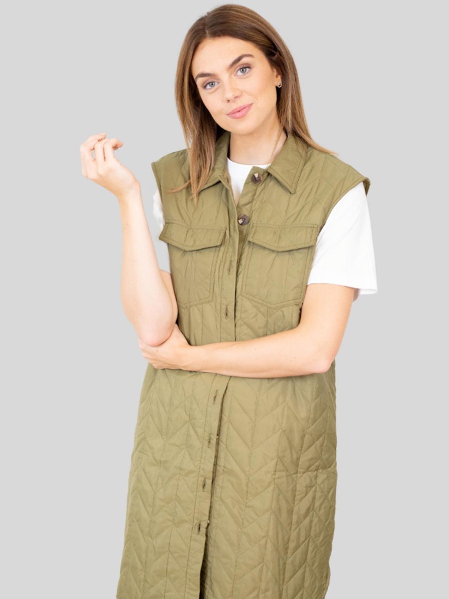 Dame Vero Moda Veste | Magda Lang Quilted Vest - Lizard