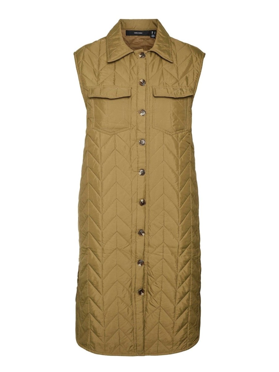 Dame Vero Moda Veste | Magda Lang Quilted Vest - Lizard