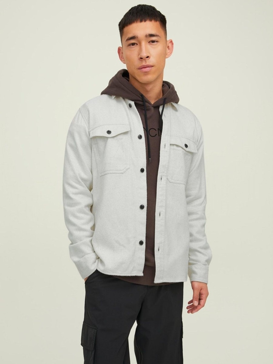 Herre Jack u0026 Jones Skjorter | Mark Twill Overshirt - White Melange