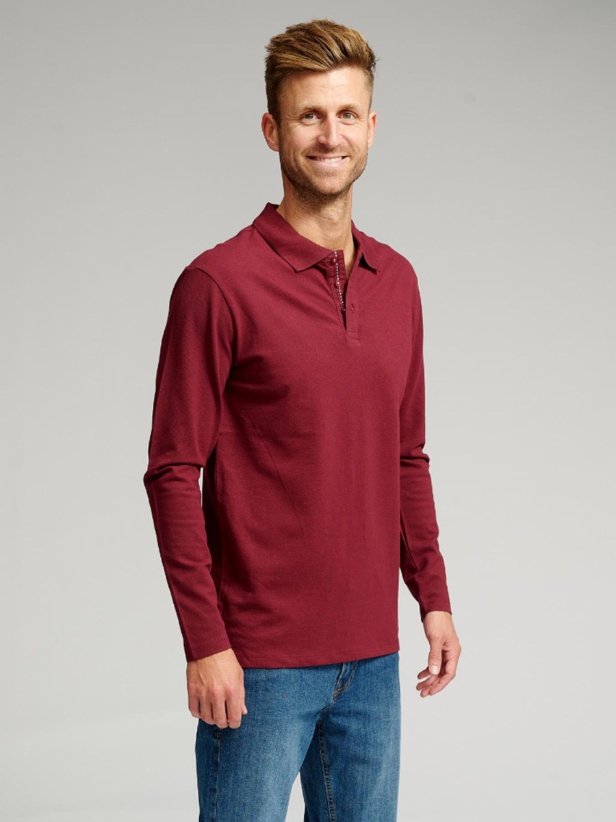 Herre TeeShoppen Poloshirts | Muscle Langaermet Polo Shirt - Bordeaux Rod