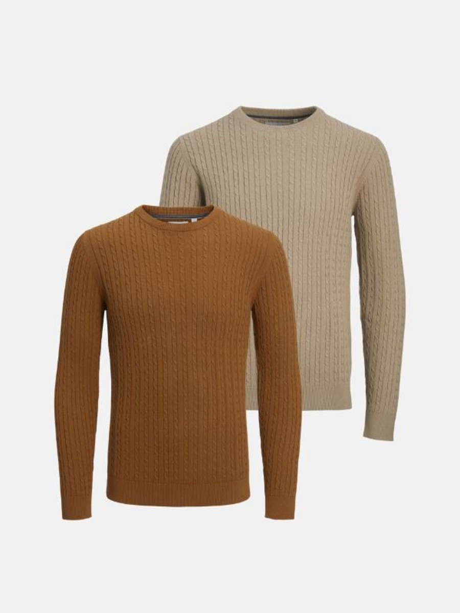 Herre TeeShoppen Strik | Cable Knit Crewneck - Pakketilbud (2 Stk.)