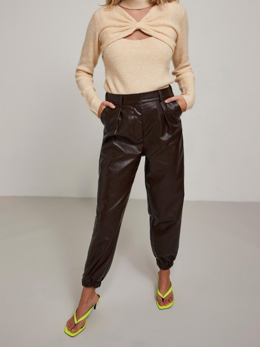 Dame PIECES Bukser | Nemma High Waist Pants - Chocolate Plum