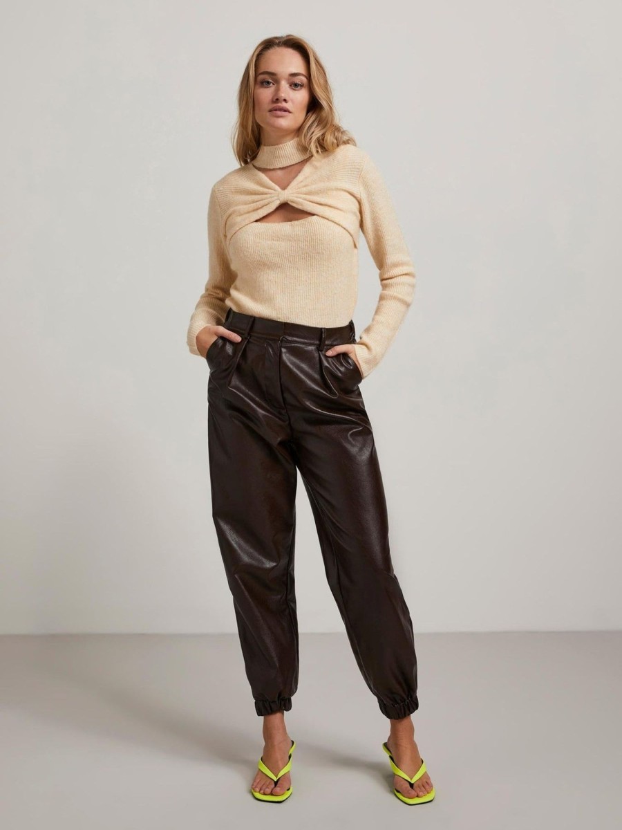 Dame PIECES Bukser | Nemma High Waist Pants - Chocolate Plum