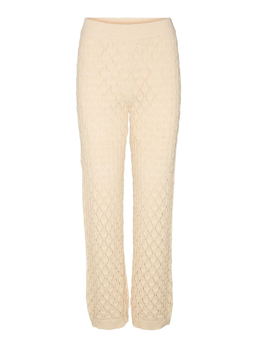 Dame Vero Moda Bukser | Evelyn High-Waist Crochet Pants - Birch