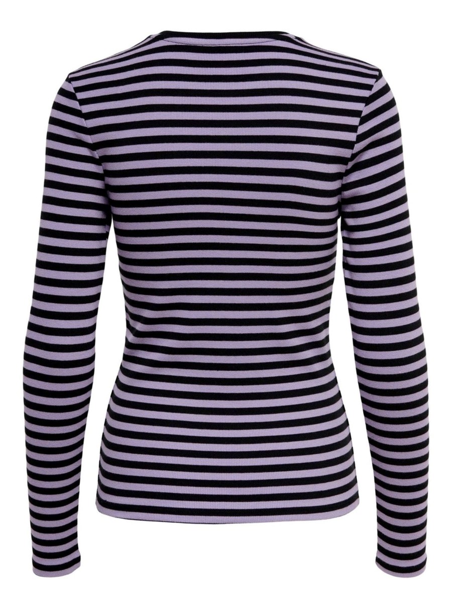 Dame ONLY T-Shirts & Toppe | Line Langaermet Troje - Chalk Violet/Sort