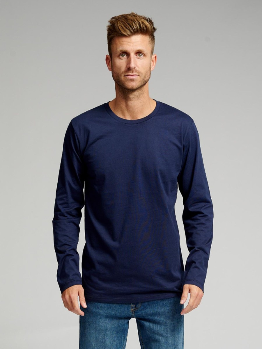 Herre TeeShoppen T-Shirts | Basic Langaermet T-Shirt - Navy