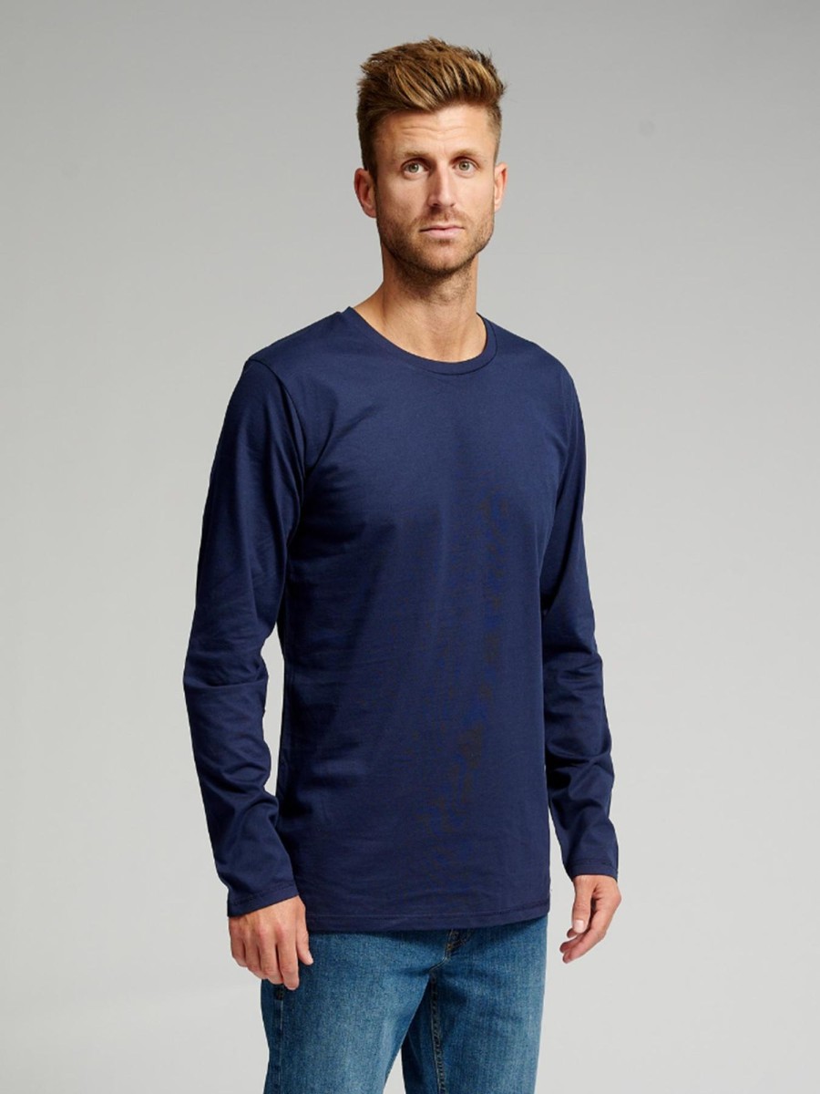 Herre TeeShoppen T-Shirts | Basic Langaermet T-Shirt - Navy