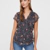 Dame Vero Moda Skjorter & Bluser | Blomstret Wrap Top - Navy