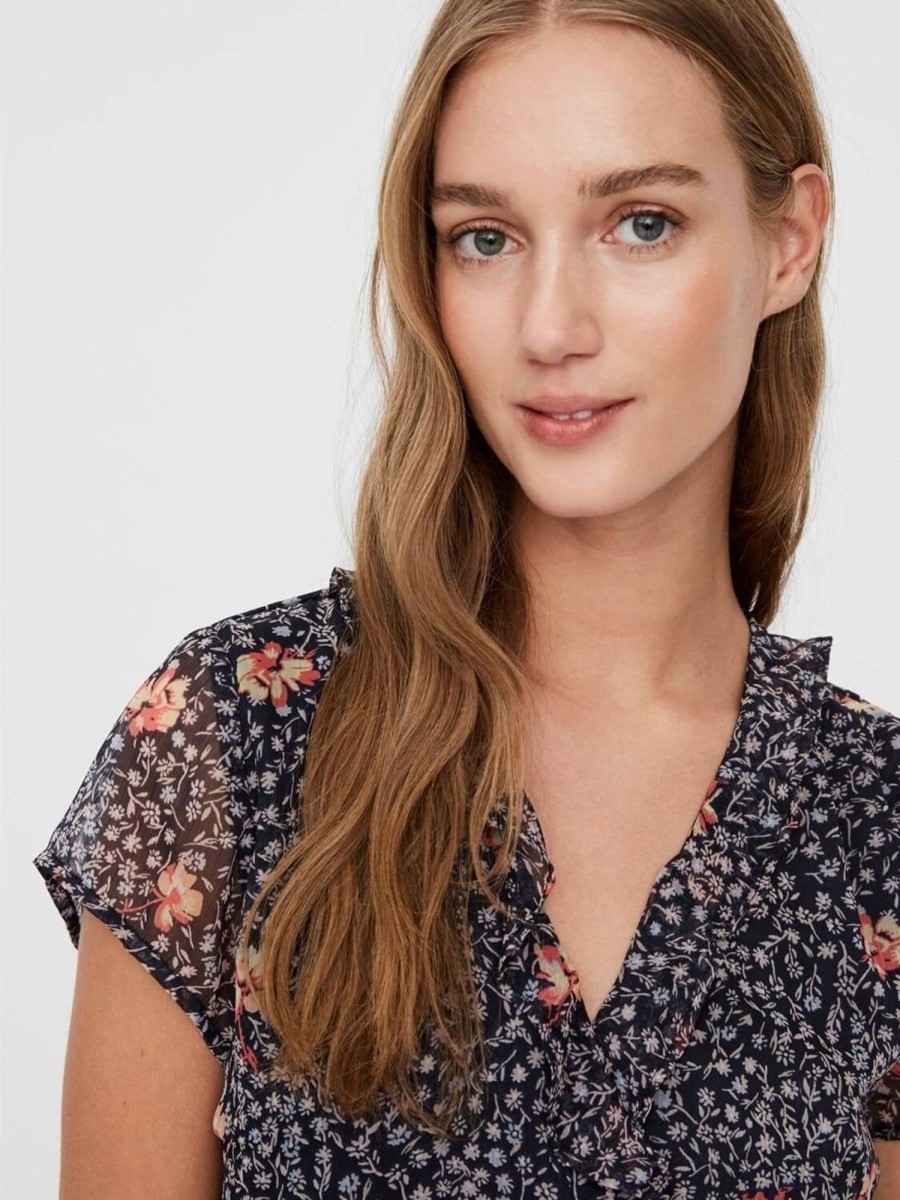 Dame Vero Moda Skjorter & Bluser | Blomstret Wrap Top - Navy