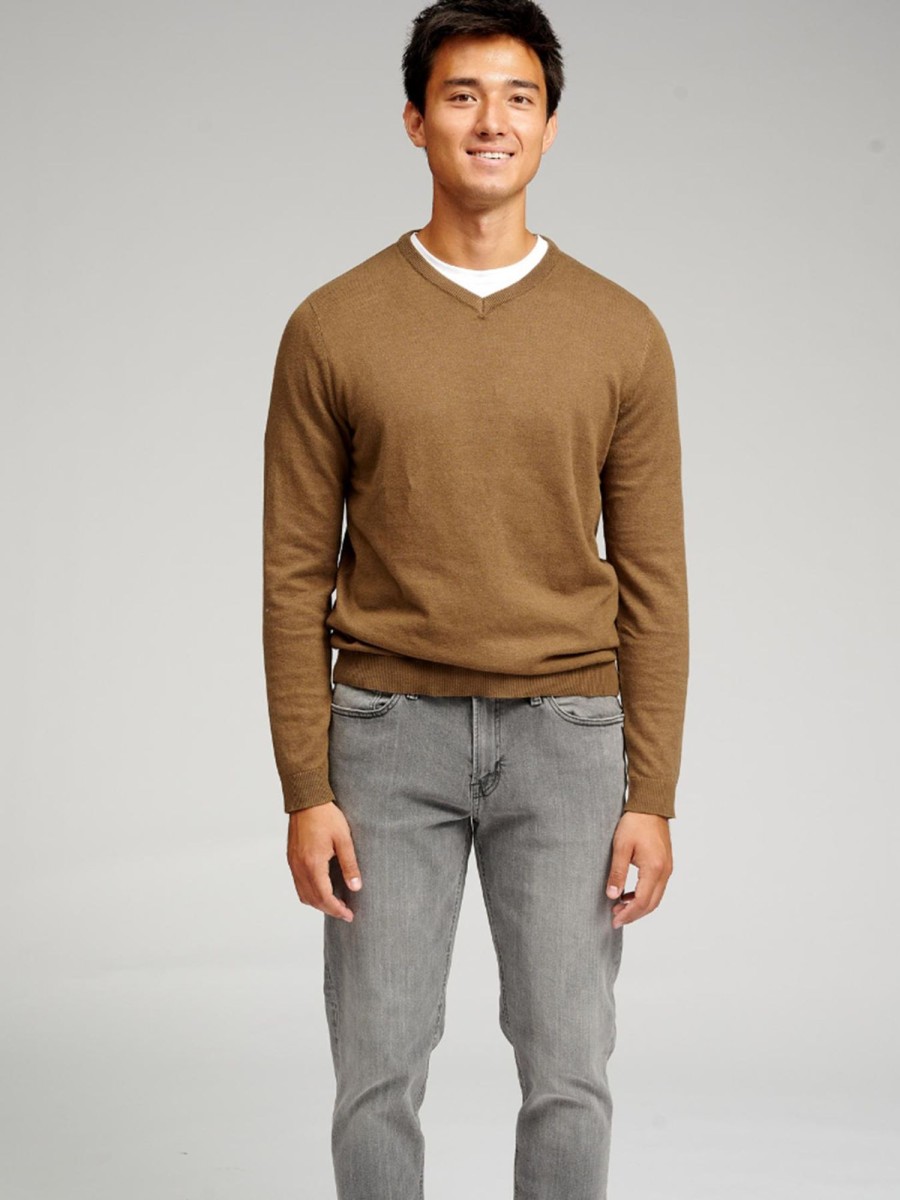 Herre TeeShoppen Strik | Basic Knit V-Neck - Brun