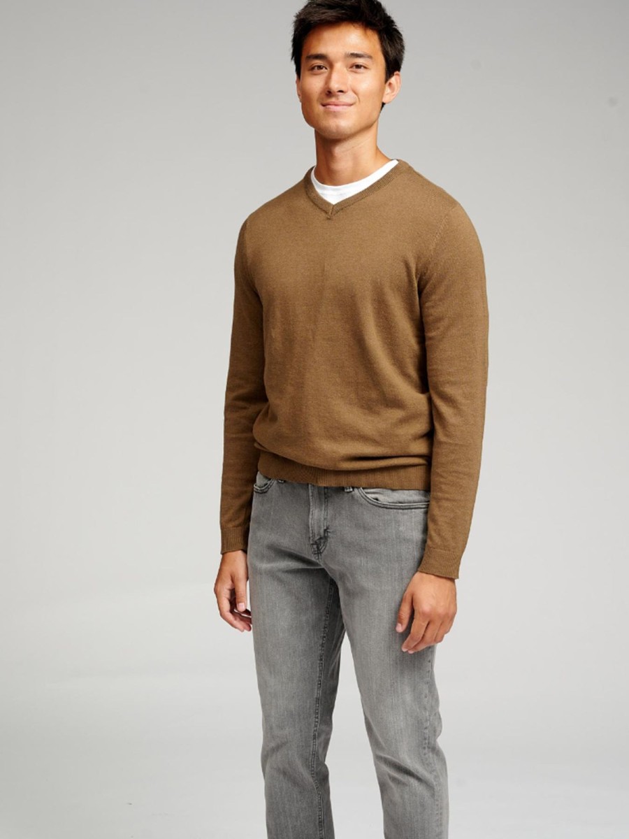 Herre TeeShoppen Strik | Basic Knit V-Neck - Brun