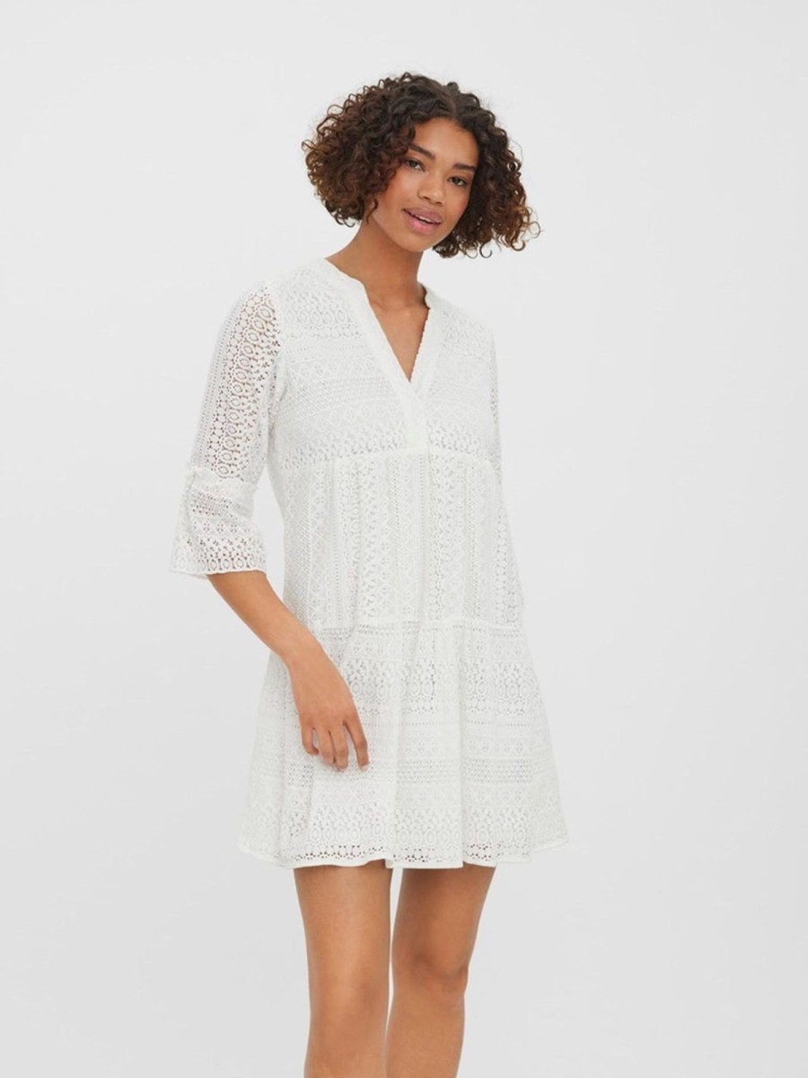 Dame Vero Moda Kjoler | Honey Lace Tunika Kjole - Snow White