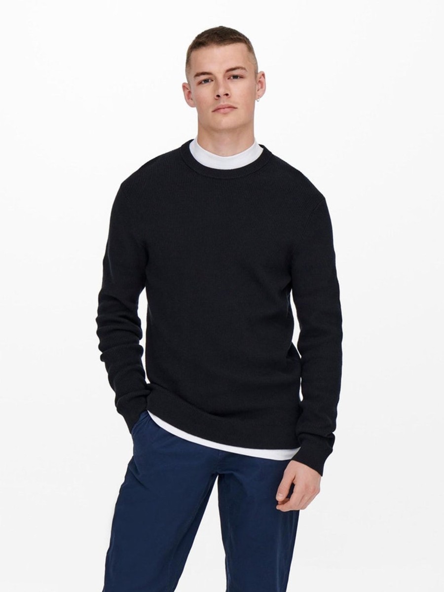 Herre Only u0026 Sons Strik | Phil Strik Pullover - Dark Navy