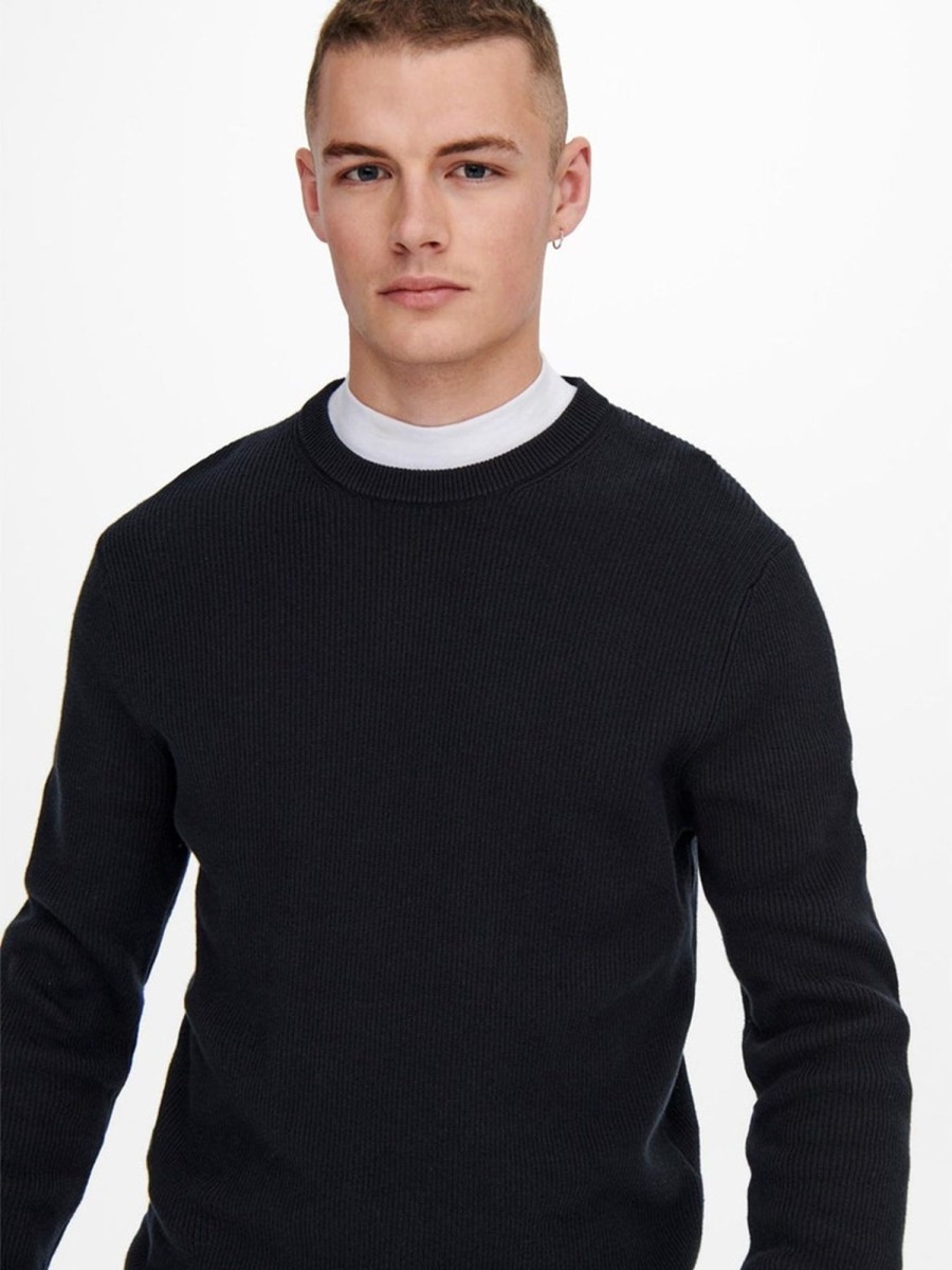 Herre Only u0026 Sons Strik | Phil Strik Pullover - Dark Navy