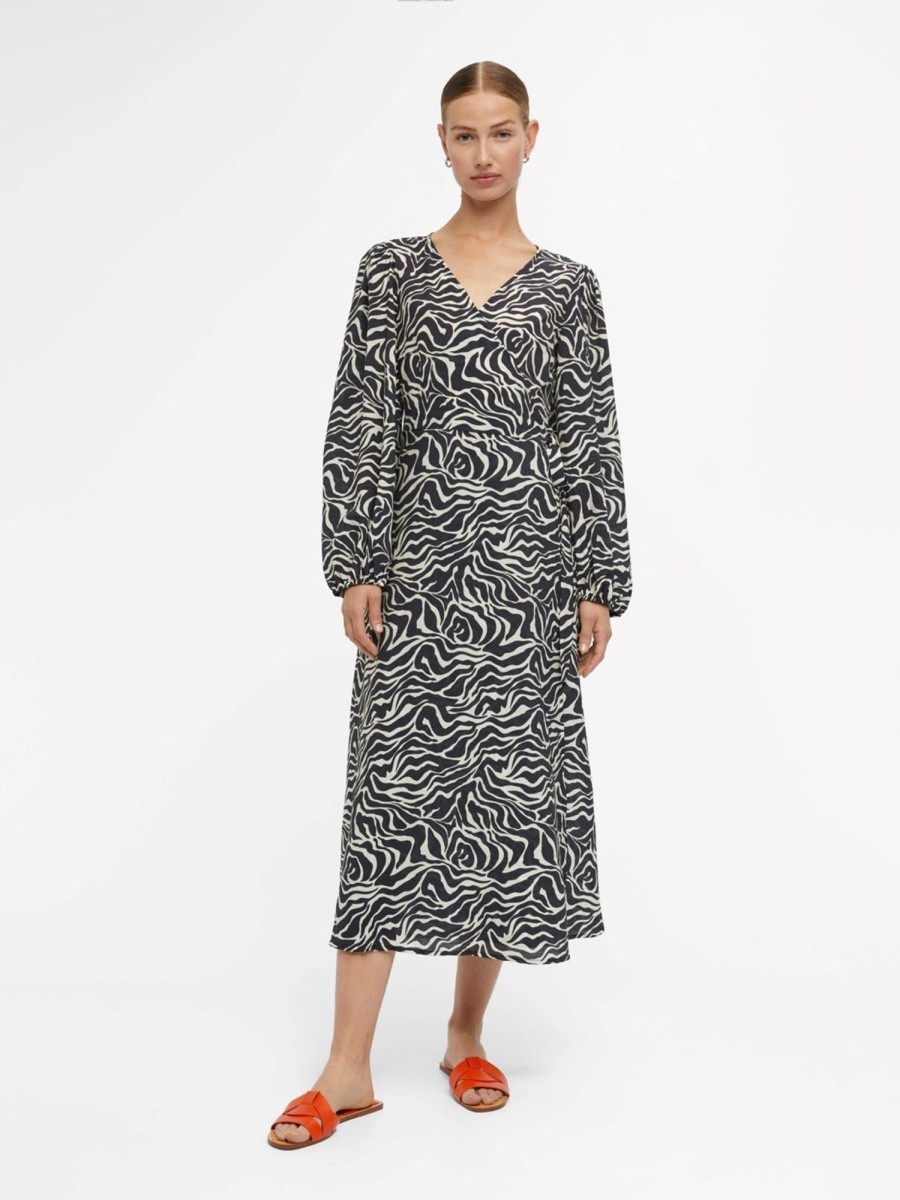 Dame Object Kjoler | Leonora Midi Wrap Kjole - Sort Sandshell