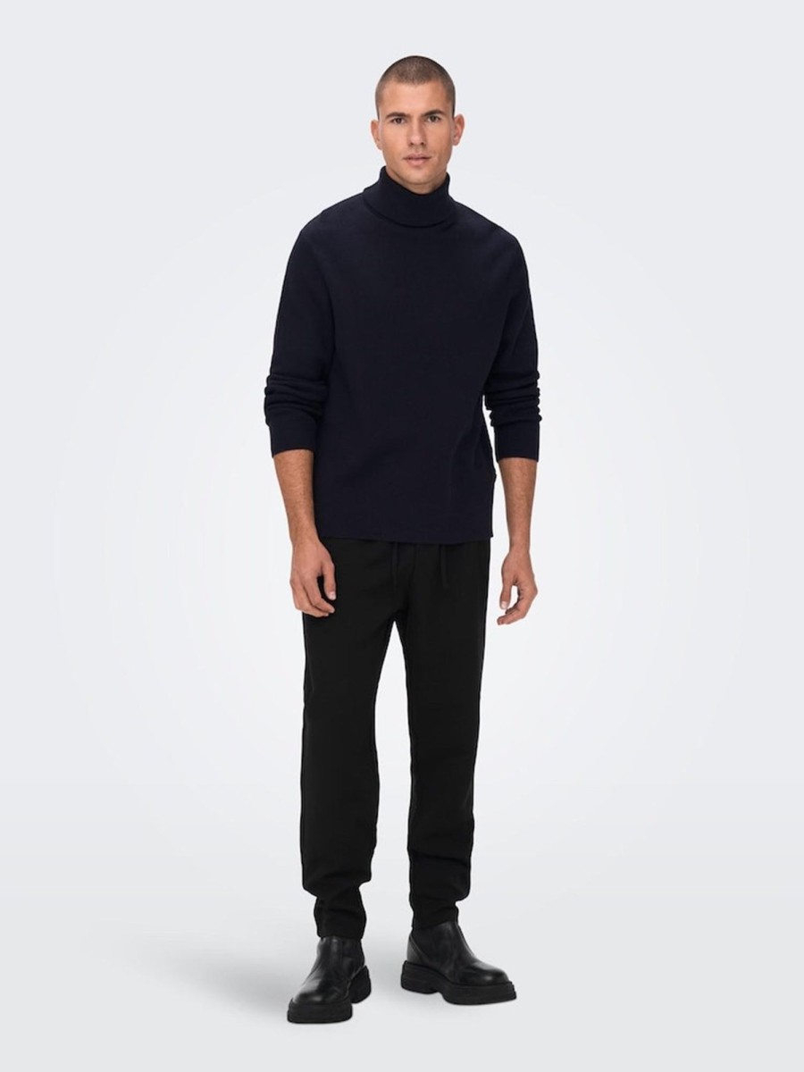 Herre Only u0026 Sons Strik | Phil Knit Rullekrave - Dark Navy