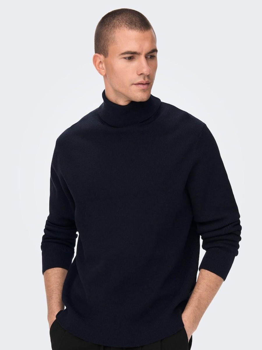 Herre Only u0026 Sons Strik | Phil Knit Rullekrave - Dark Navy